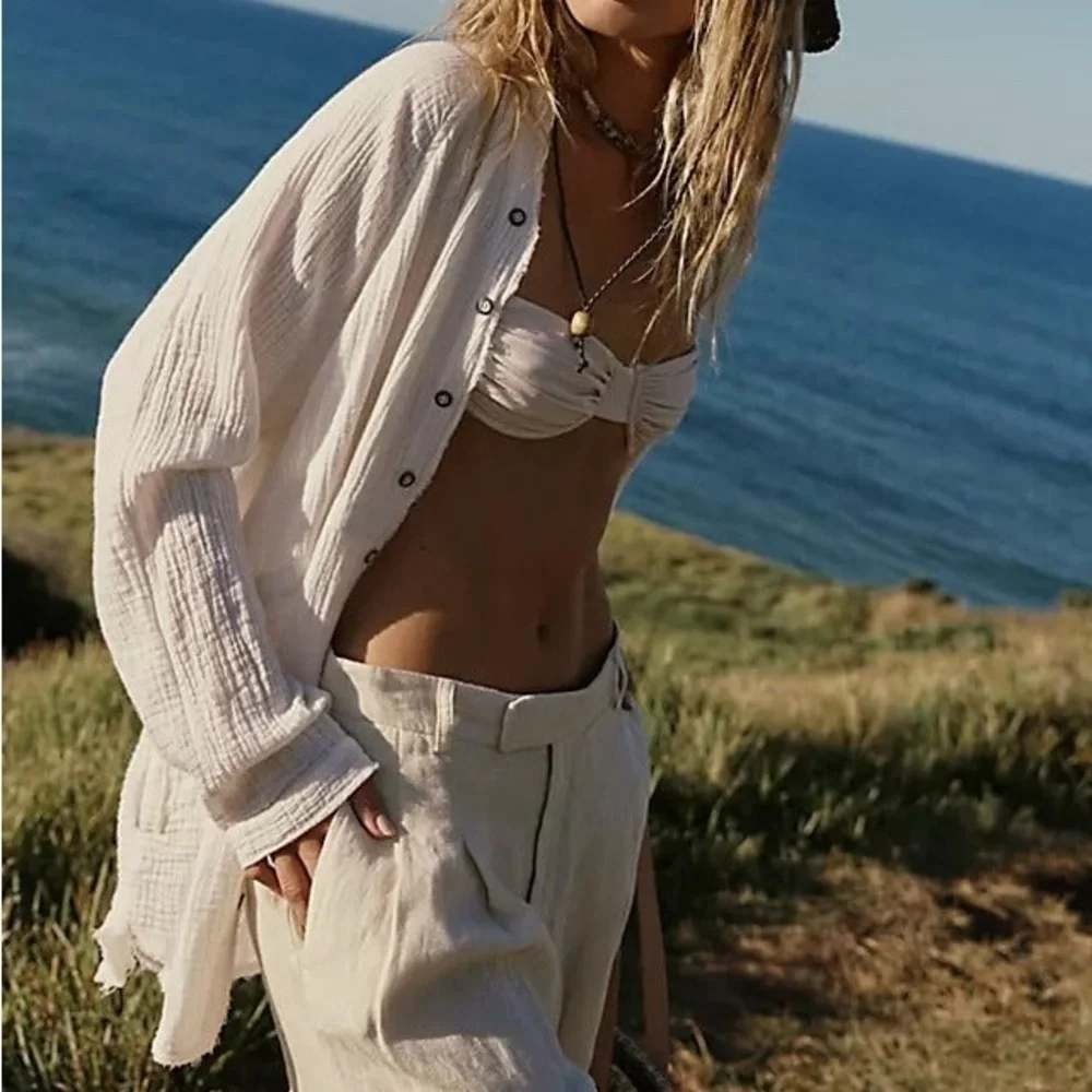 Free People We The Free Summer Daydream Buttondown Oversized Tunic White Medium